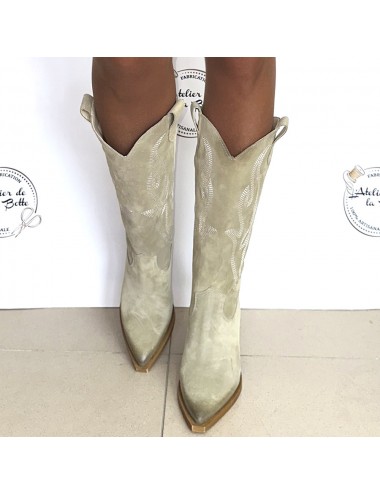 Bottes cowboy daim beige talon - Accessoires pour chaussures