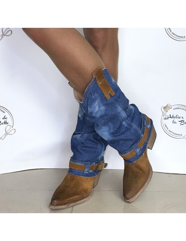 Bottes cowboy jeans et daim - Accessoires pour chaussures