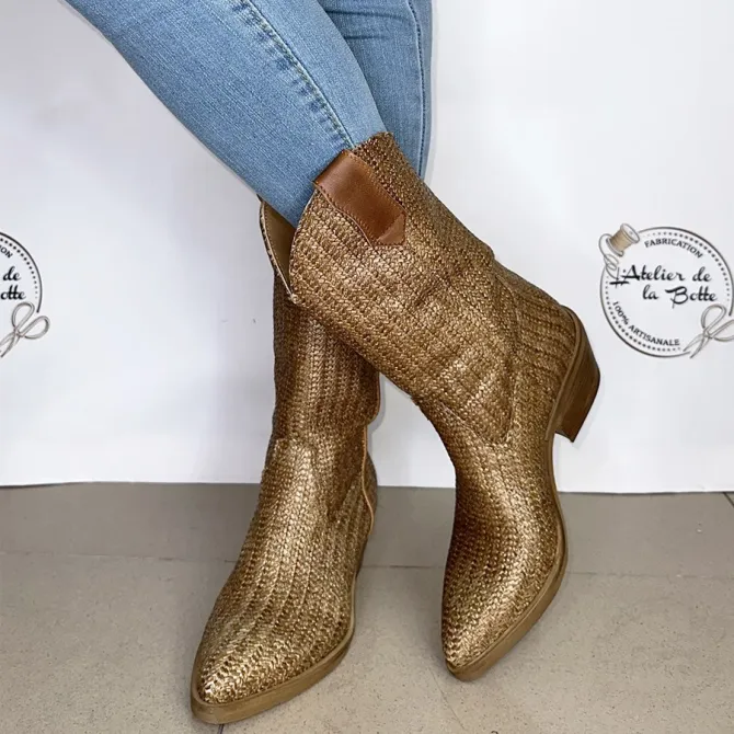 Bottes cowboy en raphia naturel - Accessoires pour chaussures
