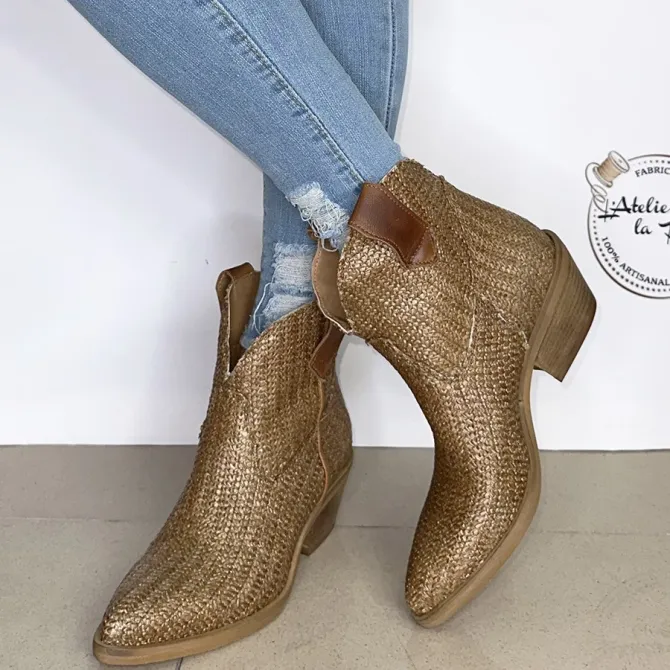 Bottines cowboy en raphia naturel - Accessoires pour chaussures