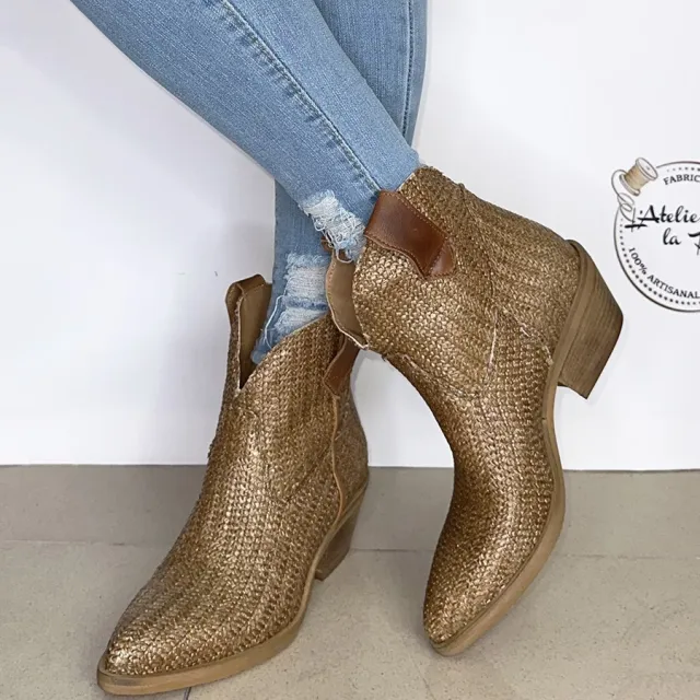 Bottines cowboy en raphia naturel - Accessoires pour chaussures