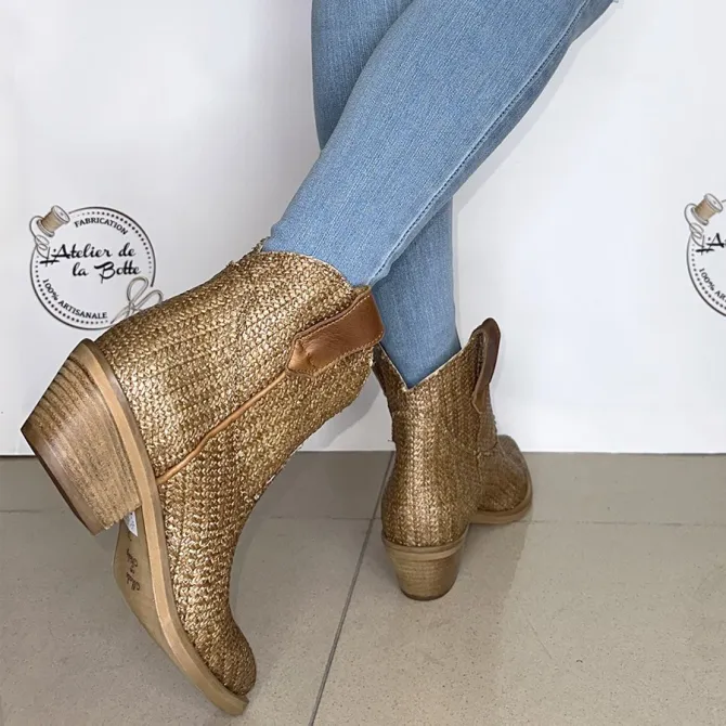 Bottines cowboy en raphia naturel - Accessoires pour chaussures