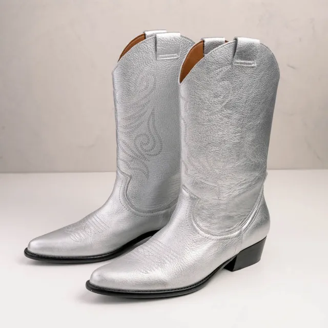Bottes cowboy argent cuir - Accessoires pour chaussures