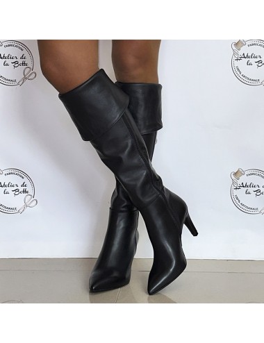 Cuissardes cuir noir talon confort - Accessoires pour chaussures