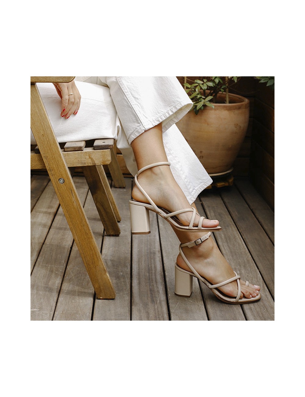 Sandales cuir beige bride cheville - Accessoires pour chaussures