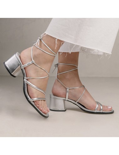 Sandales cuir argent talon carré - Accessoires pour chaussures