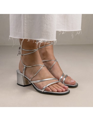 Sandales cuir argent talon carré - Accessoires pour chaussures