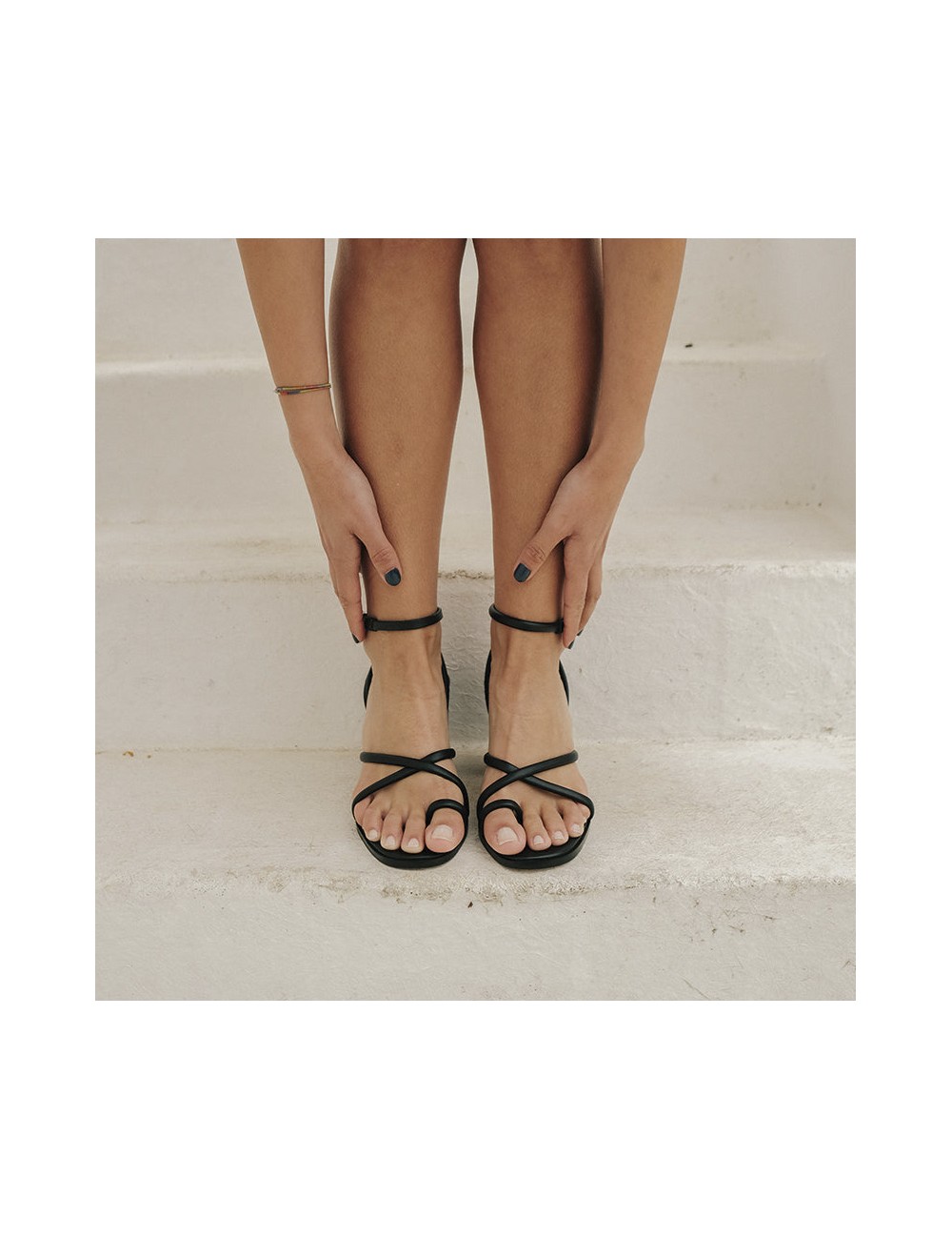 Sandales cuir noir bride cheville - Accessoires pour chaussures