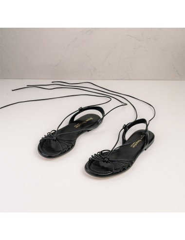 Sandales plates cuir noir lanières - Accessoires pour chaussures
