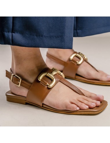 Sandales plates cuir camel mors - Accessoires pour chaussures