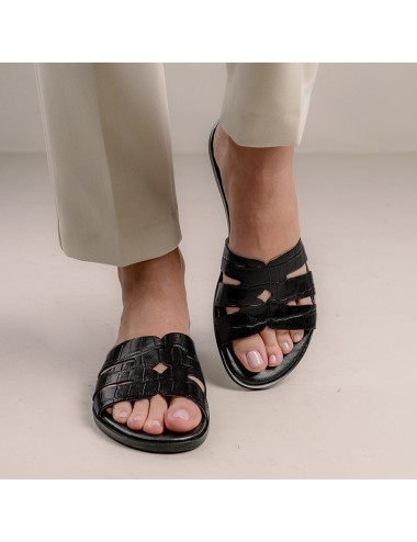 Mules plates cuir croco noir - Accessoires pour chaussures