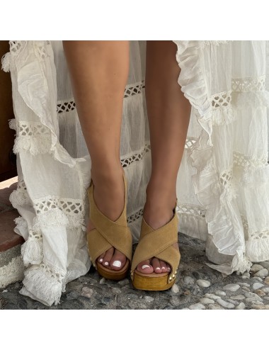 Sandales plateforme bois daim beige - Accessoires pour chaussures