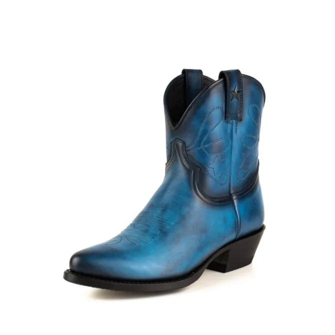 Boots cowboy femme bleu marine en cuir - Accessoires pour chaussures
