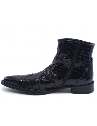 Bottines homme cuir croco vernis noir - Accessoires pour chaussures