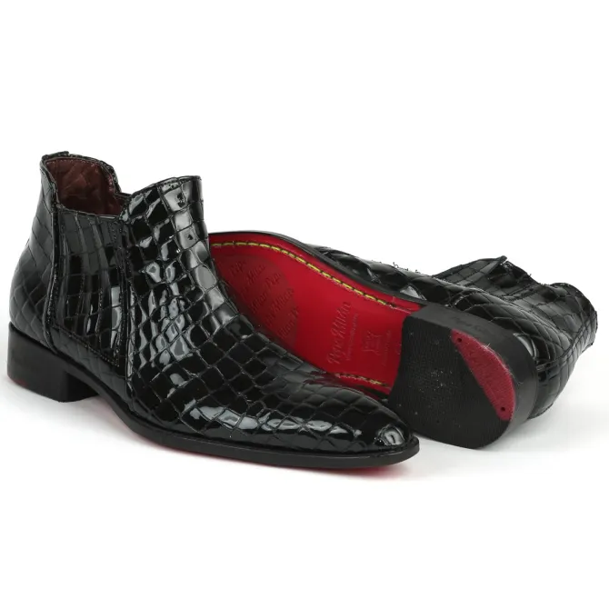 Boots homme cuir croco noir verni - Accessoires pour chaussures