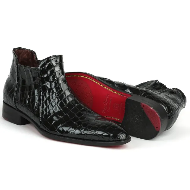 Boots homme cuir croco noir verni - Accessoires pour chaussures