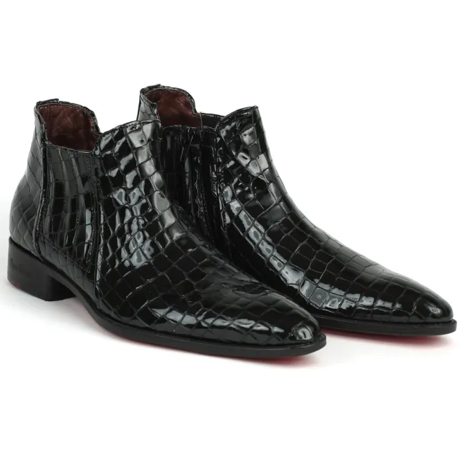 Boots homme cuir croco noir verni - Accessoires pour chaussures