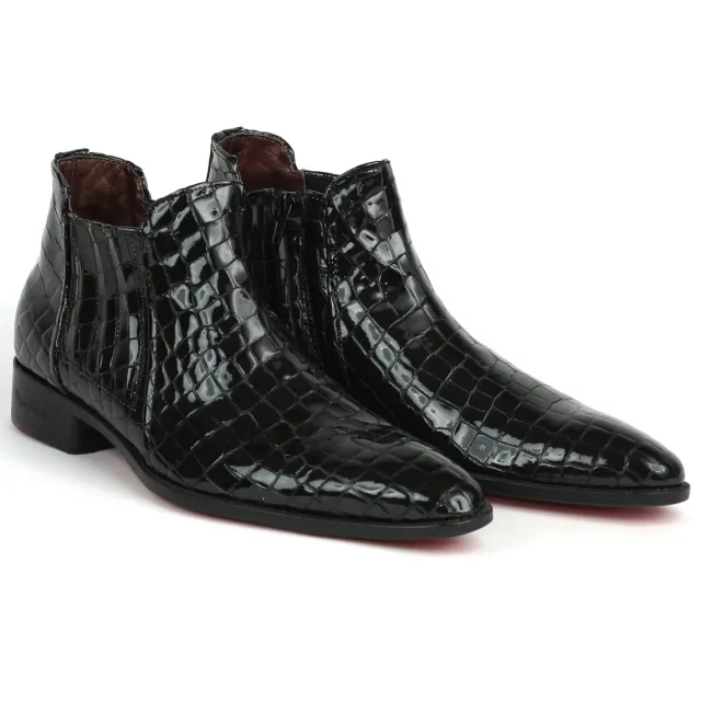 Boots homme cuir croco noir verni - Accessoires pour chaussures