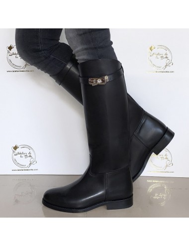 Bottes cavalières cuir noir lanière - Accessoires pour chaussures