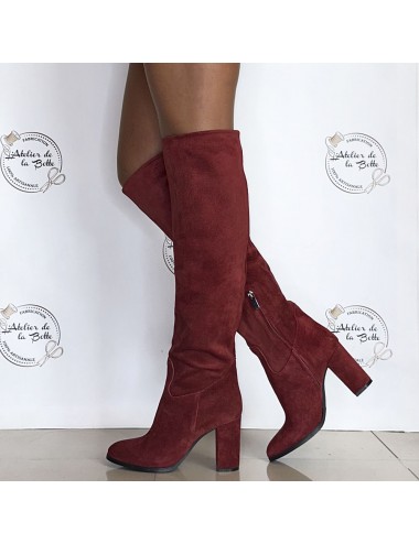 Bottes cuissardes daim bordeaux a talon - Accessoires pour chaussures