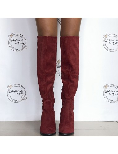 Bottes cuissardes daim bordeaux a talon Bottes cuissardes