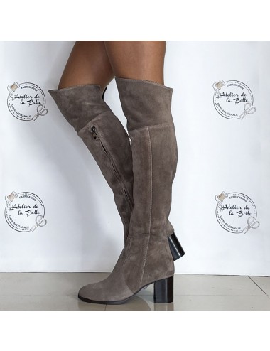 Bottes cuissardes daim taupe - Accessoires pour chaussures