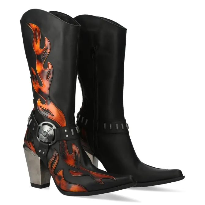 Santiags femme cuir noir et argent flammes - Accessoires pour chaussures