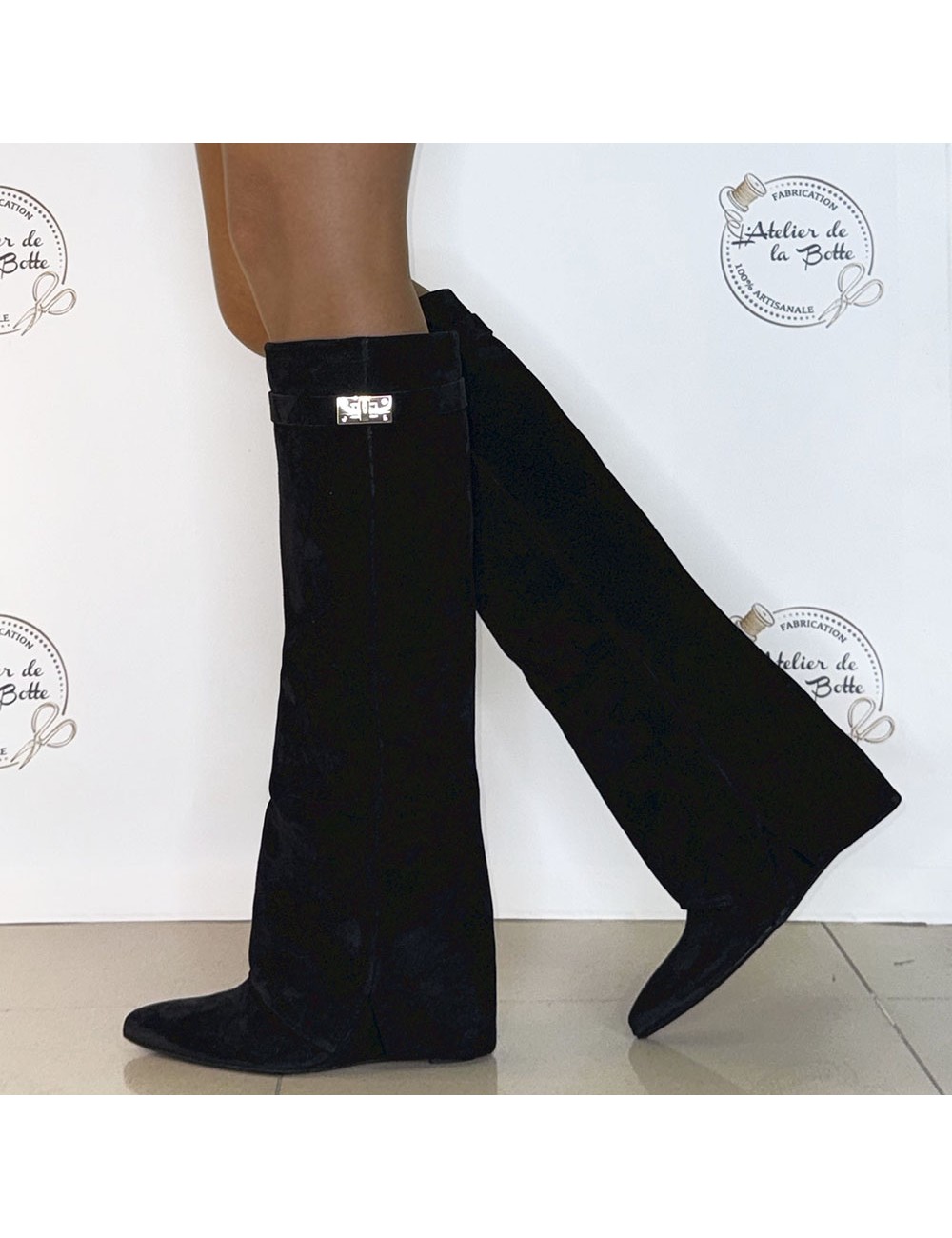 Bottes guêtres daim noir compensées - Accessoires pour chaussures