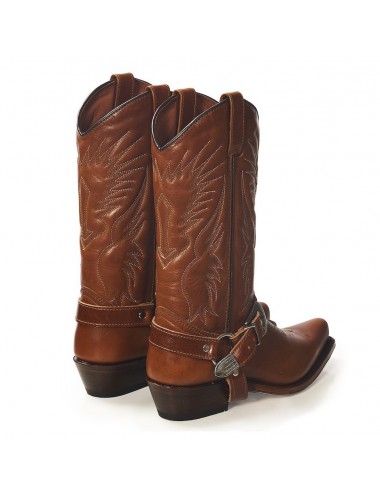 Bottes santiags harnais western en cuir camel - Accessoires pour chaussures