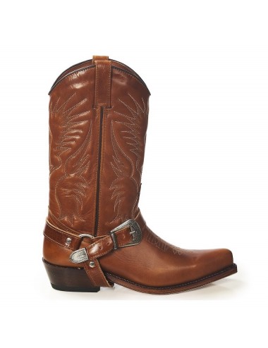 Bottes santiags harnais western en cuir camel - Accessoires pour chaussures