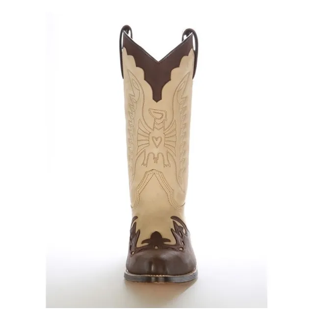 Bottes cowboy cuir beige et marron - Accessoires pour chaussures