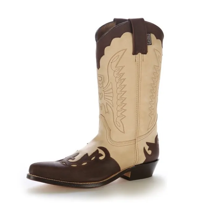 Bottes cowboy cuir beige et marron - Accessoires pour chaussures