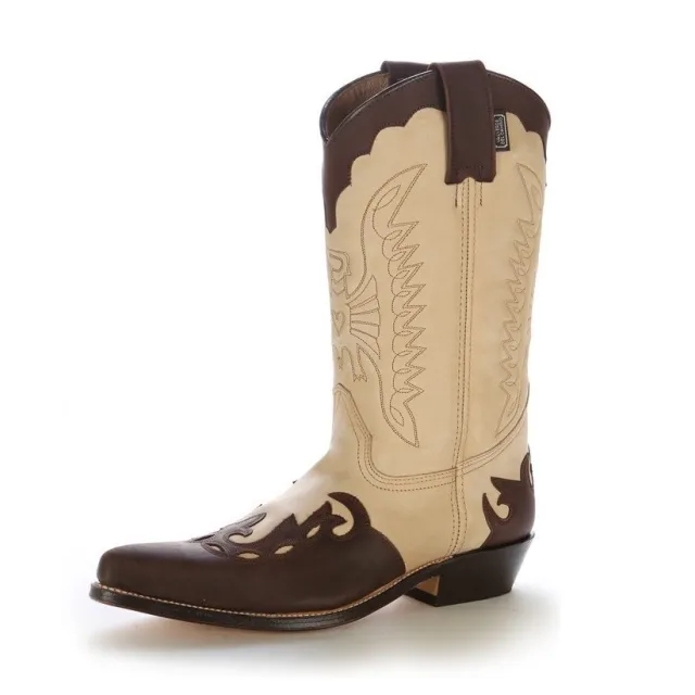 Bottes cowboy cuir beige et marron - Accessoires pour chaussures
