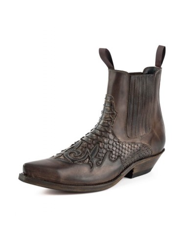 Santiags courtes cuir et python  marron