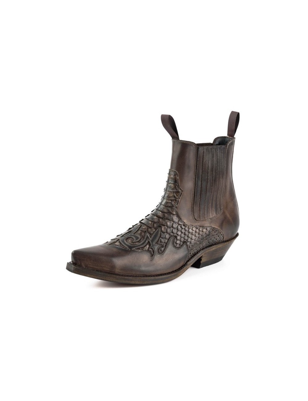 Santiags courtes cuir et python  marron