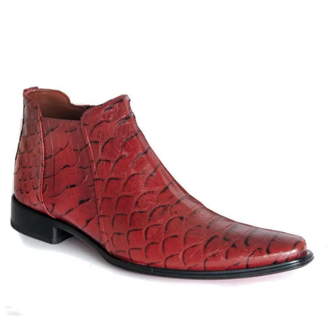 Boots homme cuir rouge effet croco - Accessoires pour chaussures