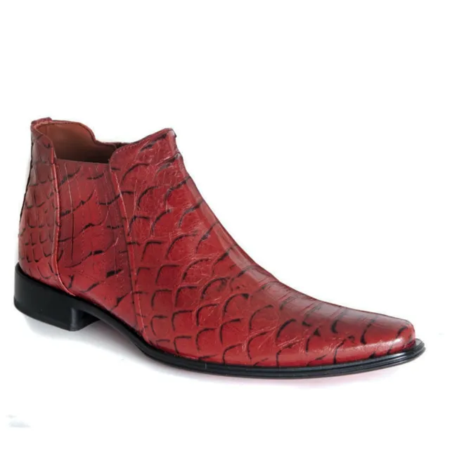 Boots homme cuir rouge effet croco - Accessoires pour chaussures