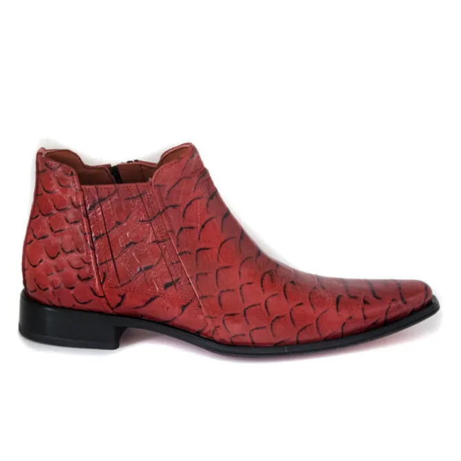 Boots homme cuir rouge effet croco - Accessoires pour chaussures