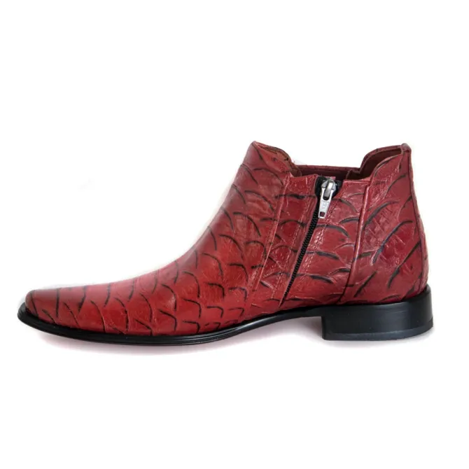 Boots homme cuir rouge effet croco - Accessoires pour chaussures