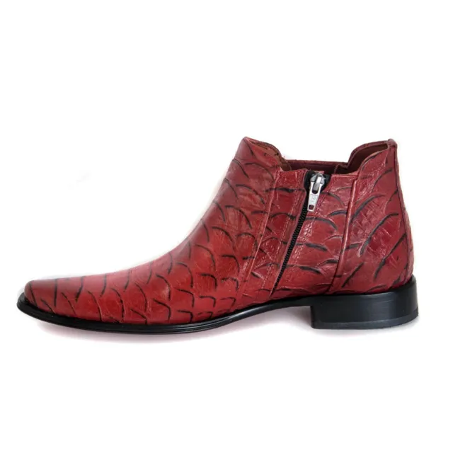 Boots homme cuir rouge effet croco - Accessoires pour chaussures