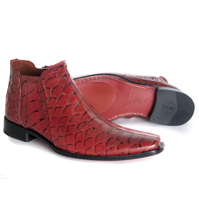 Boots homme cuir rouge effet croco - Accessoires pour chaussures