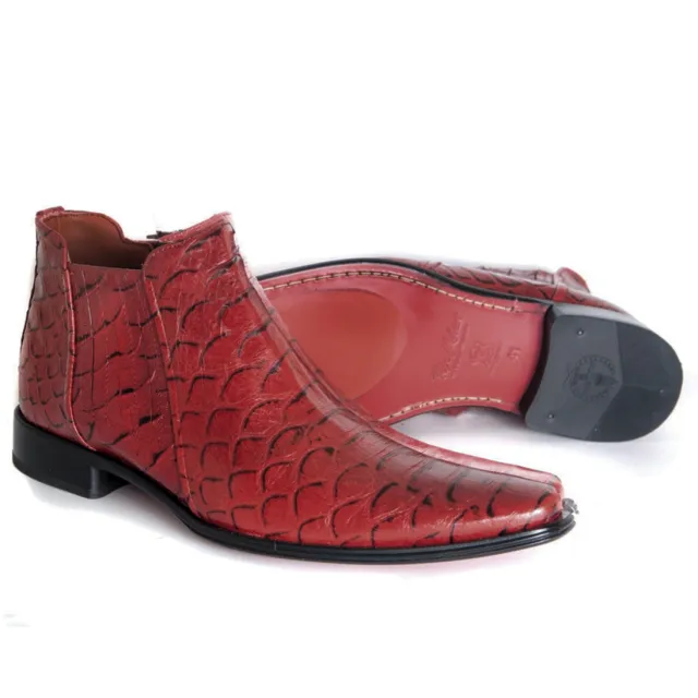 Boots homme cuir rouge effet croco - Accessoires pour chaussures