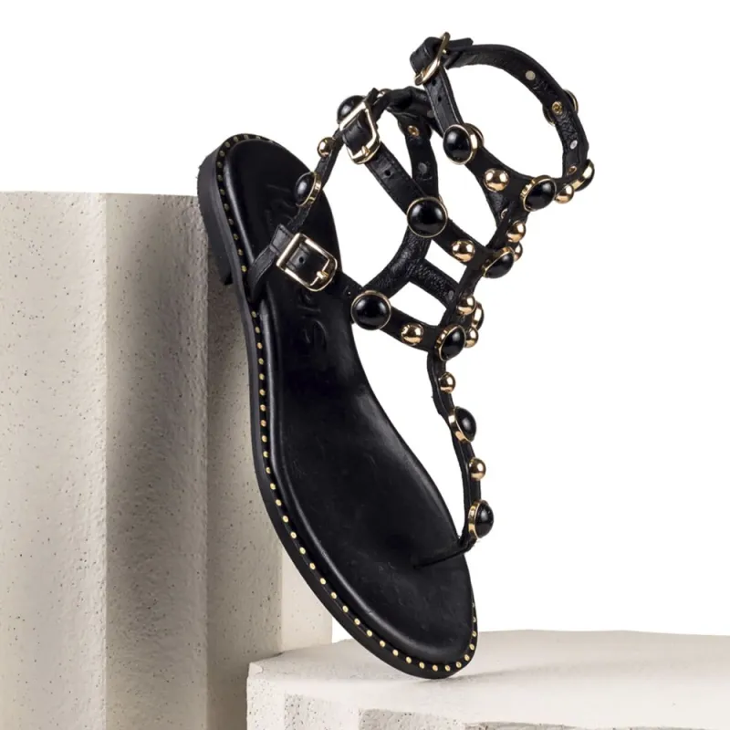 Sandales Spartiates (tongs) Noires Avec Perles Blanches - Taille 39 - NEUVES