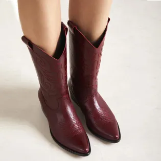 Bottes cowboy cuir bordeaux femme - Accessoires pour chaussures
