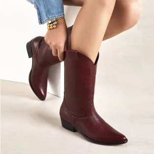 Bottes cowboy cuir bordeaux femme - Accessoires pour chaussures