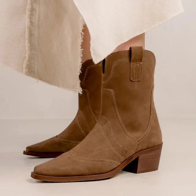 Bottines cowboy daim camel mode - Accessoires pour chaussures