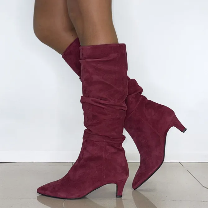 Bottes bordeaux daim plissées - Accessoires pour chaussures