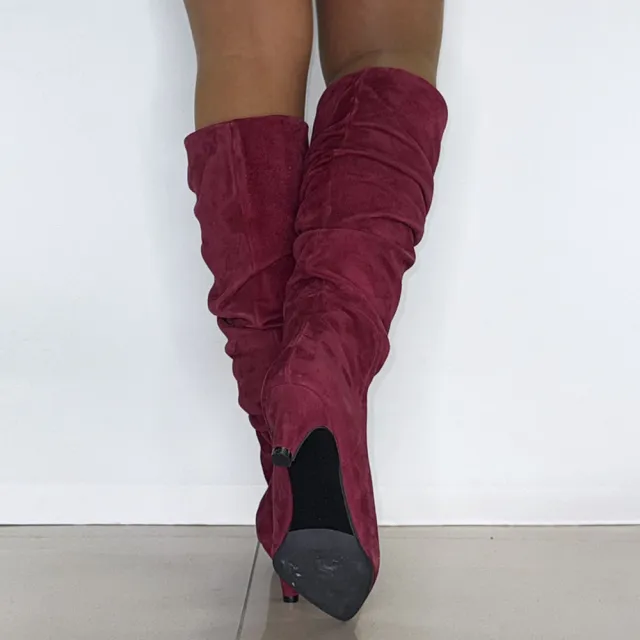 Bottes bordeaux daim plissées - Accessoires pour chaussures