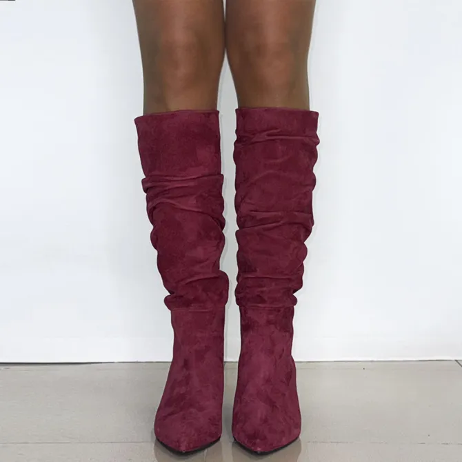 Bottes bordeaux daim plissées - Accessoires pour chaussures