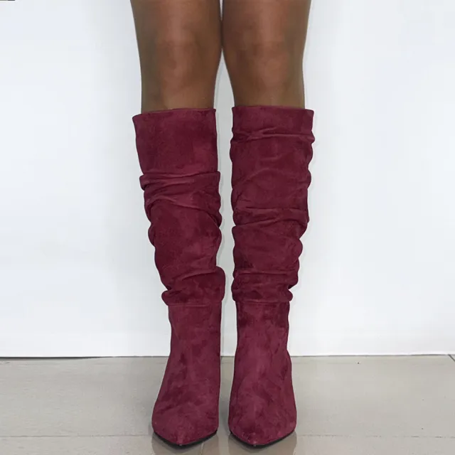 Bottes bordeaux daim plissées - Accessoires pour chaussures